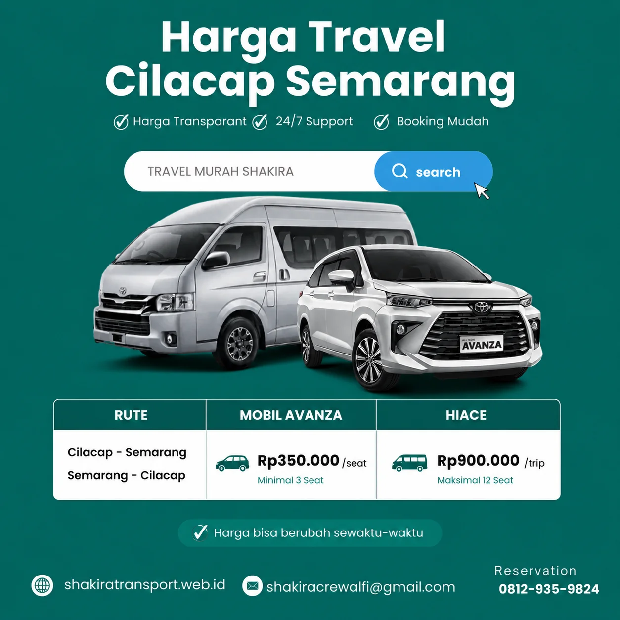 Harga Travel Cilacap Semarang Terbaru Shakira Transport
